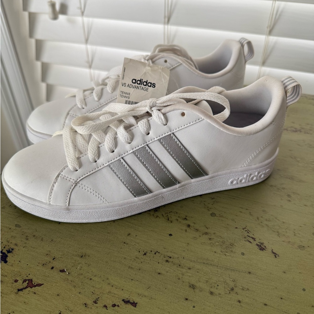 adidas White and Silver Athletic Shoes